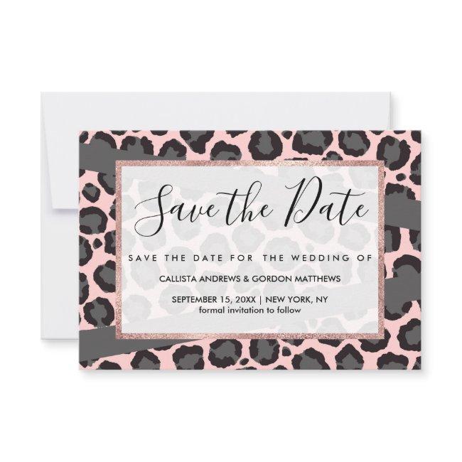 Girly Chic Pink Black Gray Leopard Cheetah Print Save The Date