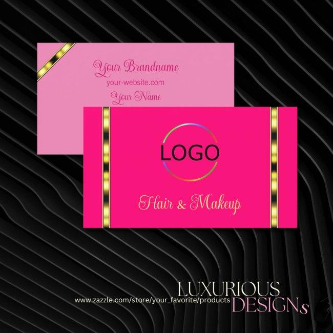 Girly Pink Chic With Logo Gold Border Professional Business Invitations