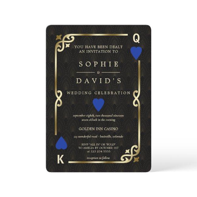 Glam Blue Casino Las Vegas Poker Wedding Invitation