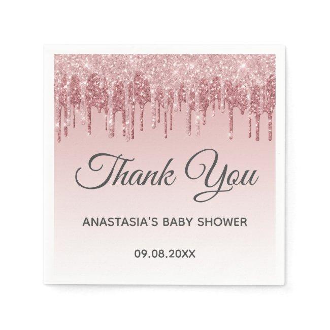 Glam Blush Pink Gold Glitter Thank You Baby Shower Napkins