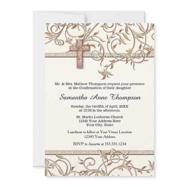 Glam Old Hollywood Regency Girl Cross Confirmation Invitation