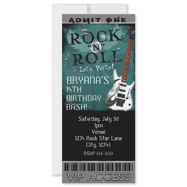 Glam Rock N Roll Star Birthday Ticket Vip Party Invitation