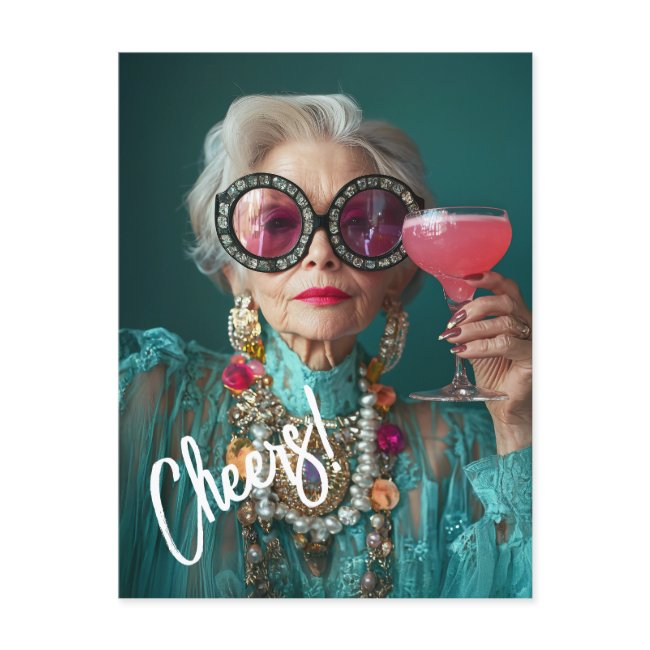 Glamorous Elderly Woman Bold Luxury Fashion Postinvitations