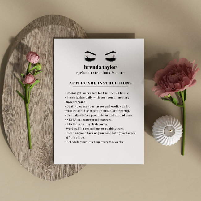 Glamorous Eyelash Browbar Aftercare Instructions Business Invitations