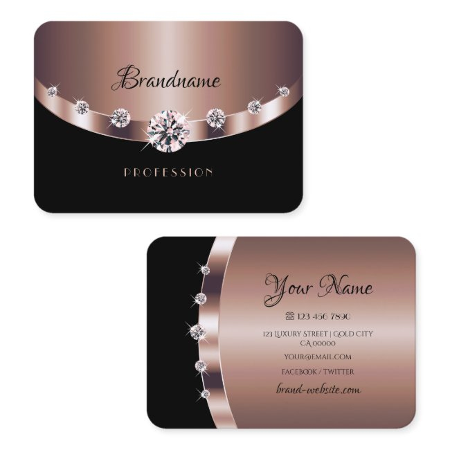 Glamorous Rose Gold Black Jewels Faux Rhinestones Business Invitations