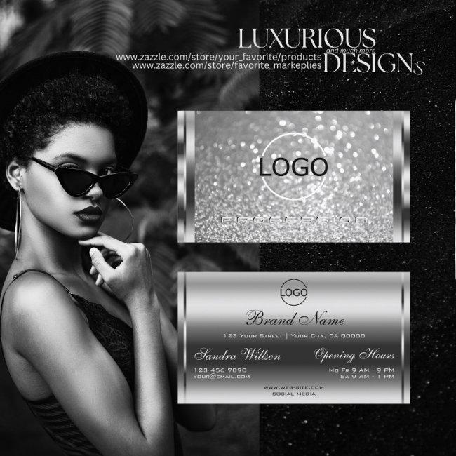 Glamorous Silver Glitter Luminous Sparkle And Logo Business Invitations
