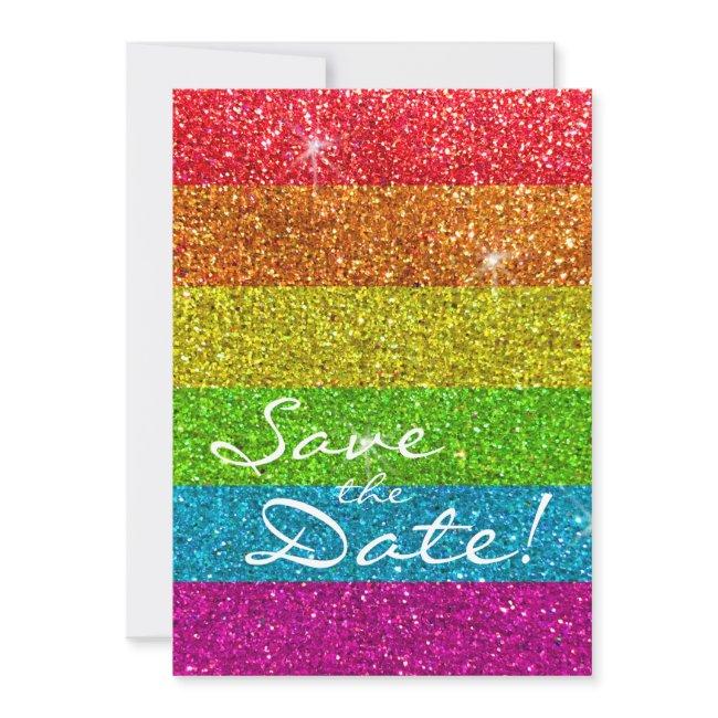 Glitter Rainbow Flag Marriage Equality Gay Pride Save The Date