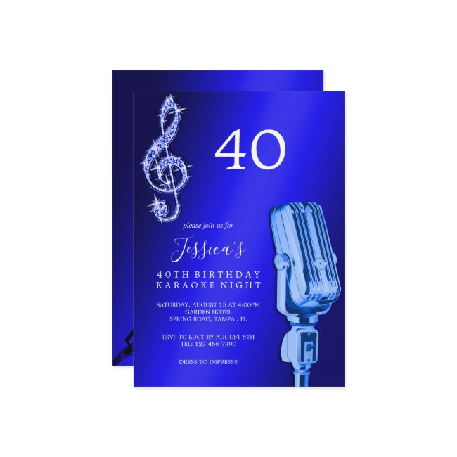 Glitzy Music Note & Microphone Karaoke Birthday Invitation