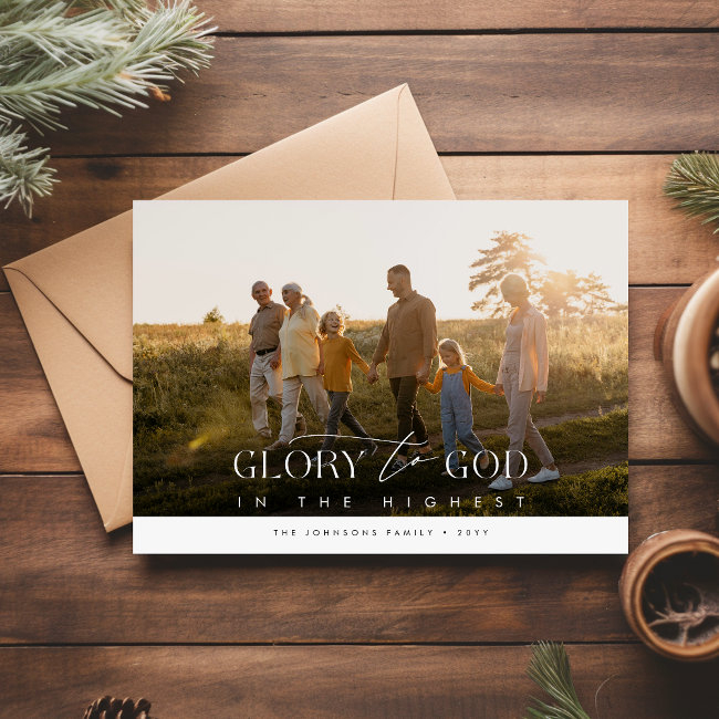 Glory To God Elegant Religious Photo Christmas Holiday Invitations