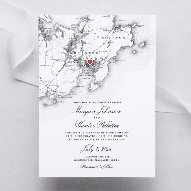 Gloucester Cape Ann Elegant Black White Wedding Invitation