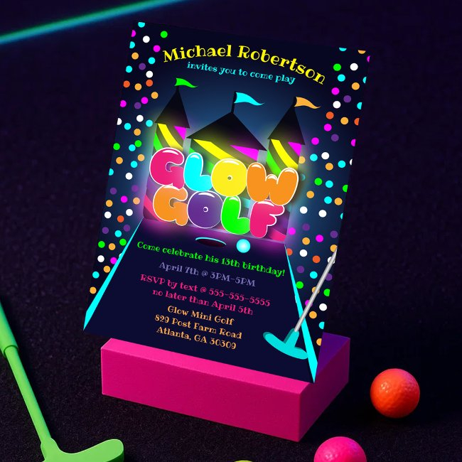 Glow Golf Party Invitations