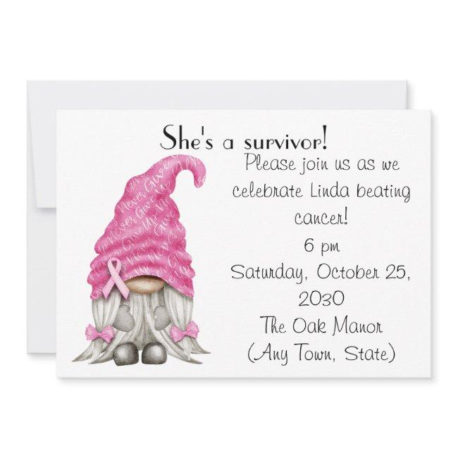 Gnome Breast Cancer Survivor Party/fundraiser Invitation