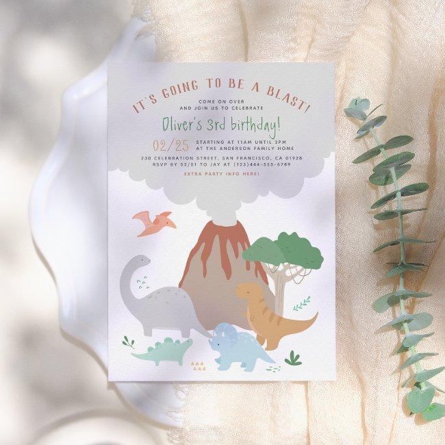 Going To Be A Blast Volcano Dinosaur Boy Birthday Invitation