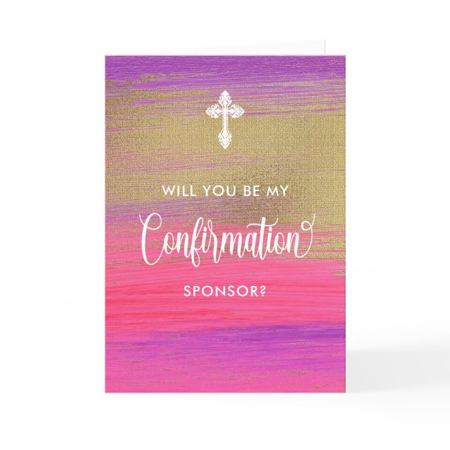 Gold And Pink Confirmation Sponsor Request Invitations