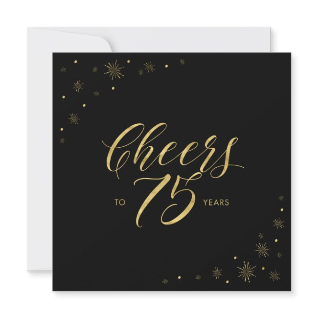 Gold & Black | Cheers 75th Birthday Party Square Invitation