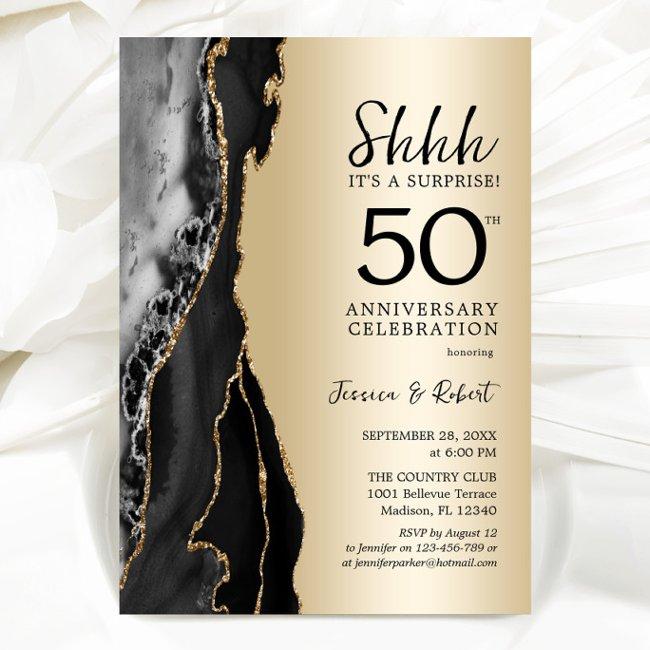 Gold Black Surprise 50th Anniversary Invitation