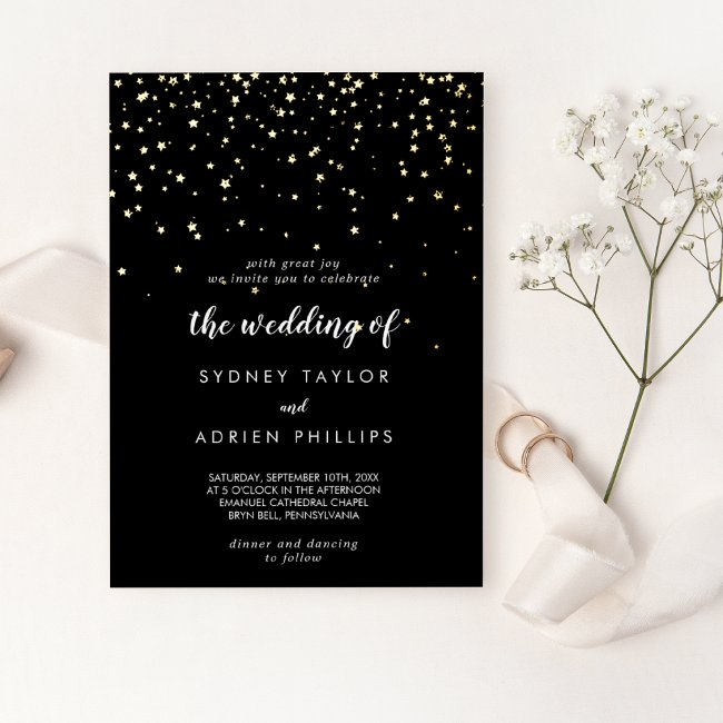 Gold Confetti|black The Wedding Of Real Gold Foil Invitation