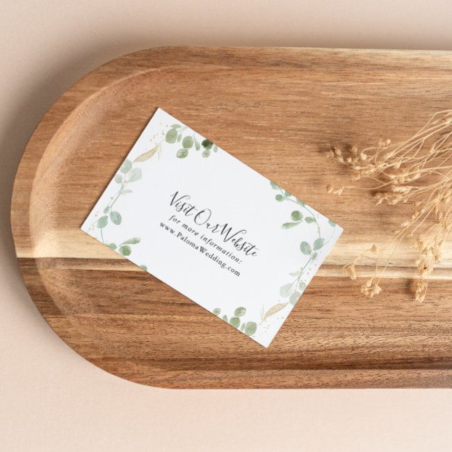 Gold Confetti Eucalyptus Foliage Wedding Website Enclosure Invitations