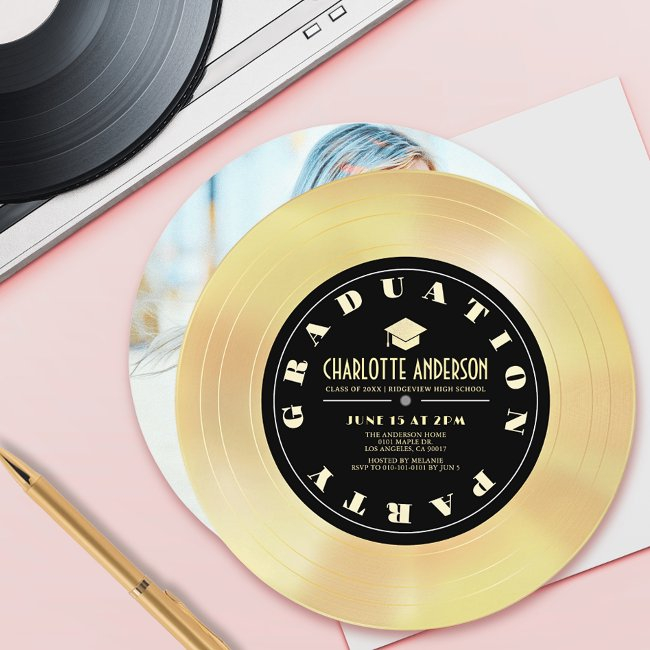 Gold Disc/vinyl Record Graduation Photo Invitation