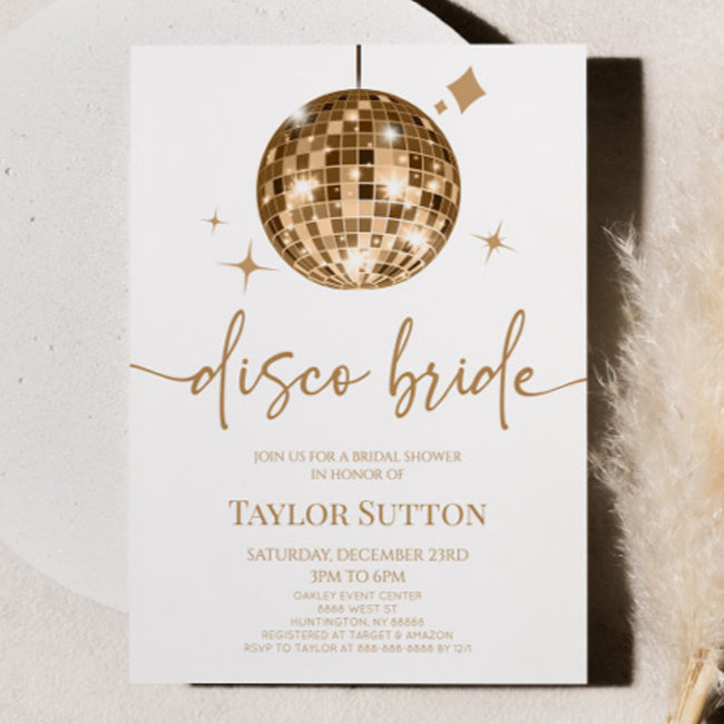 Gold Disco Ball Disco Bride Bridal Shower Invitation