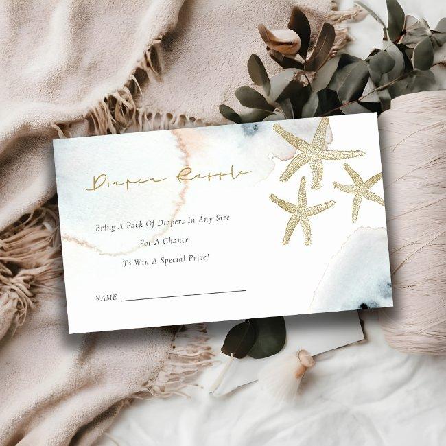 Gold Dusky Blue Starfish Diaper Raffle Baby Shower Enclosure Invitations