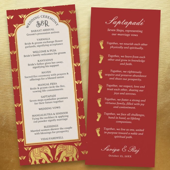 Gold Elephant Indian & Hindu Wedding Program Invitations