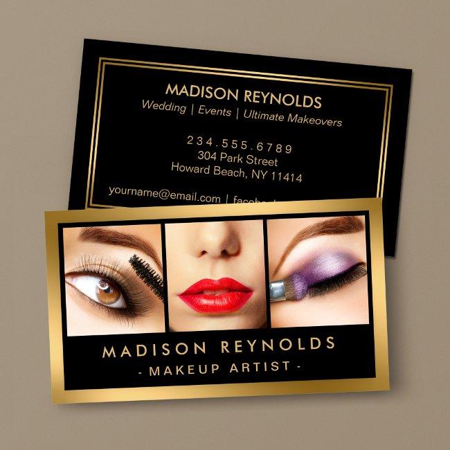 Gold Fashion Makeup Artist Photo Showcase Business Invitations