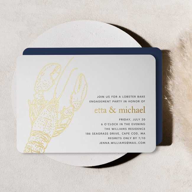 Gold Foil Summer Lobster Bake Party Foil Invitation