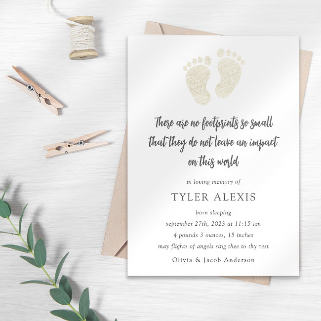 Gold Footprints Baby Memorial Announcement Invitations
