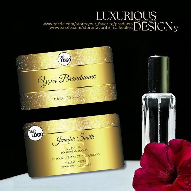 Gold Glamour Sparkle Glitter Stars Logo & Initials Business Invitations
