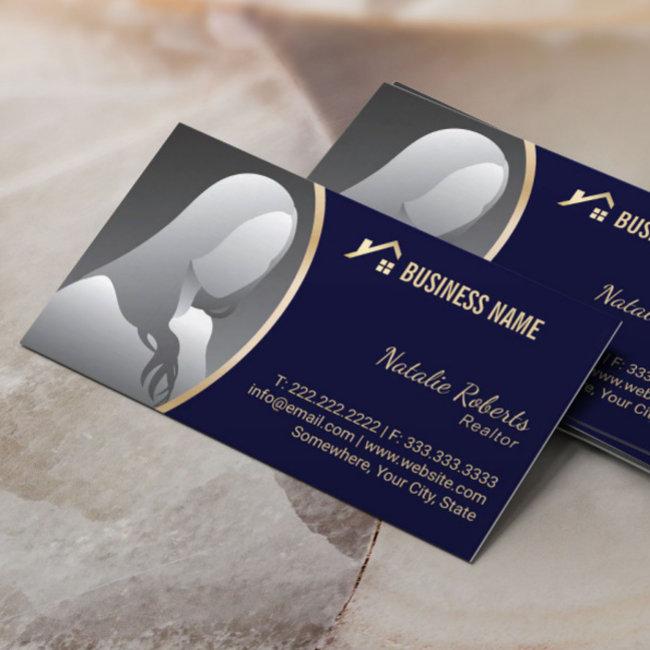 Gold House Logo Real Estate Realtor Navy Photo Business Invitations
