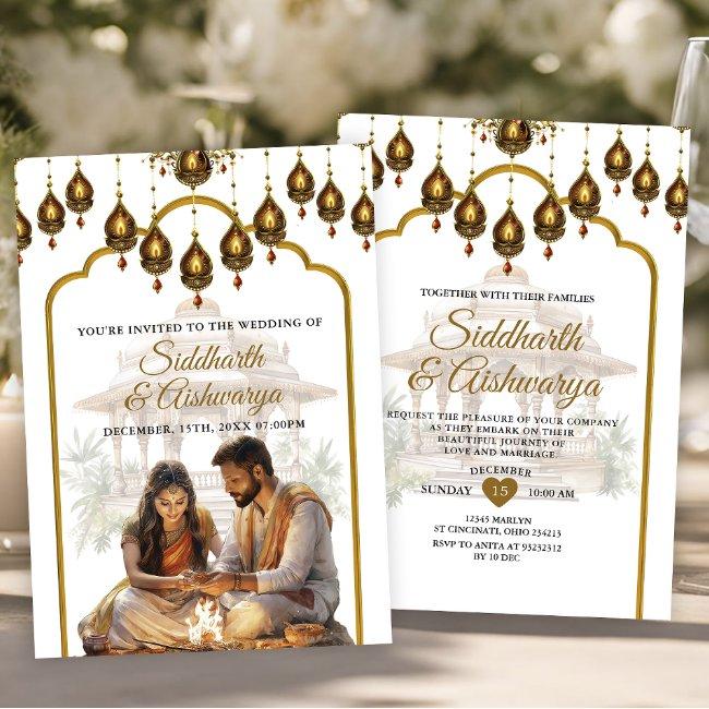 Gold Indian Wedding Ceremony Roka Hindu Bollywood Invitation