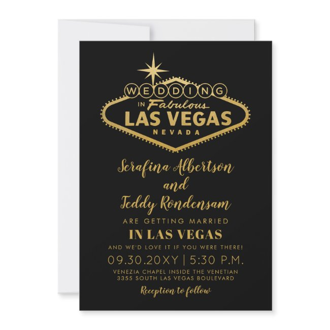 Gold Las Vegas Fabulous Destination Wedding Invitation