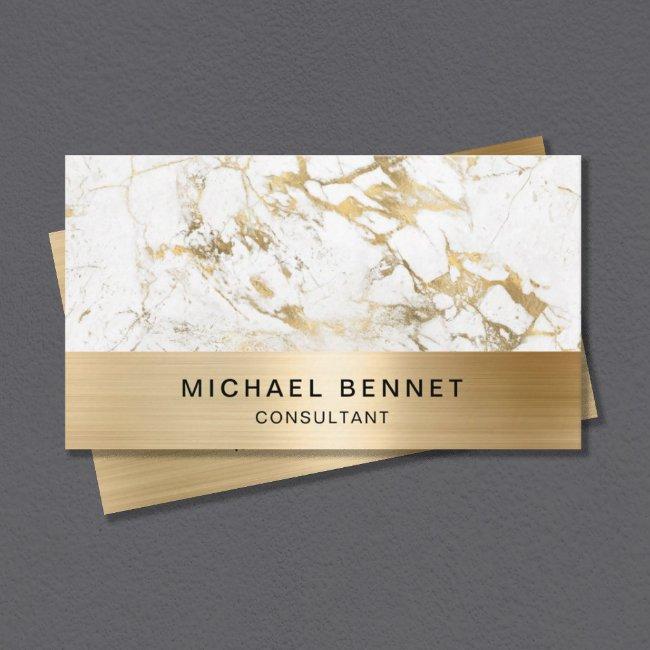 Gold Metallic White Marble Consultant Business Business Invitations