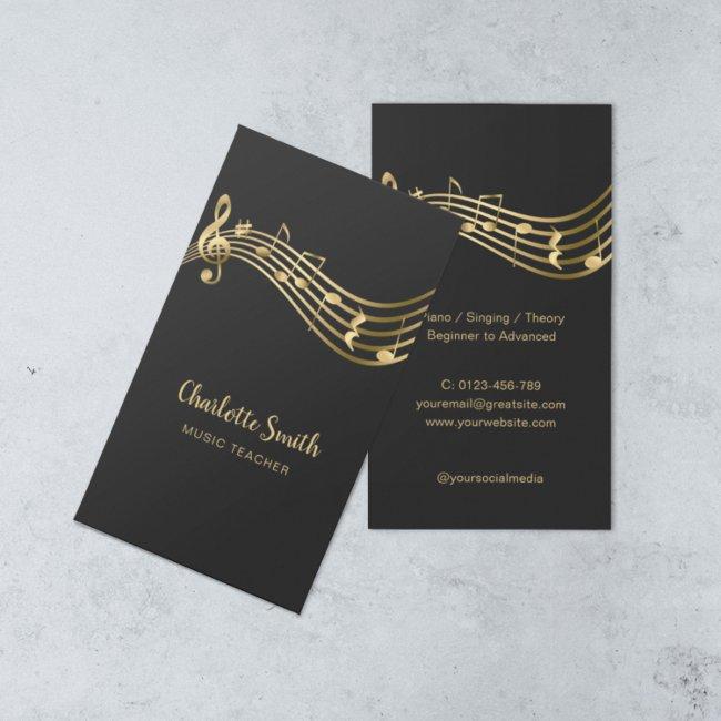 Gold Music Notes Music Teacher Elegant Business Invitations