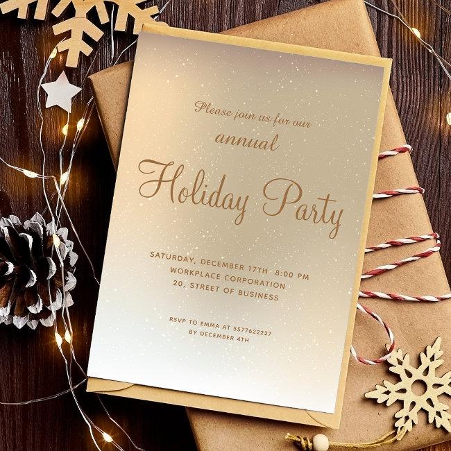 Gold Ombre Snow Business Corporate Holiday Invitation