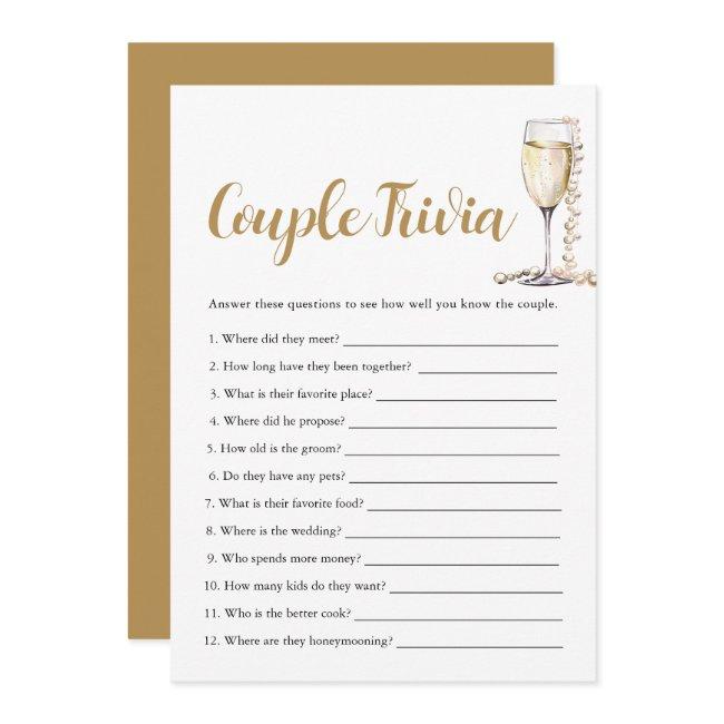 Gold Pearls & Prosecco Couple Trivia Bridal Game Invitation