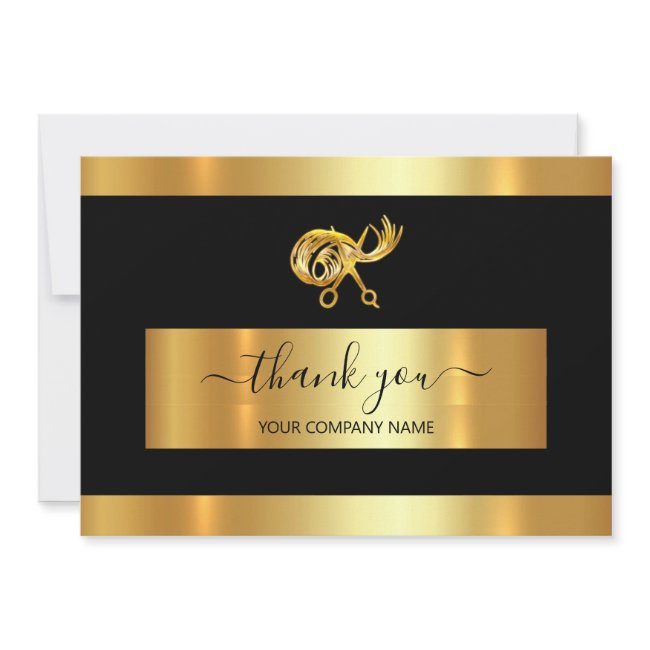 Gold Scissors Logothank You Business Insert Black Invitation