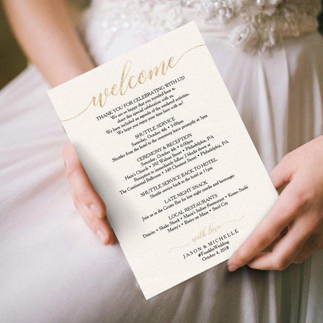 Gold Script Wedding Itinerary - Wedding Welcome Invitation