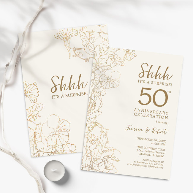Gold Surprise 50th Anniversary Invitation
