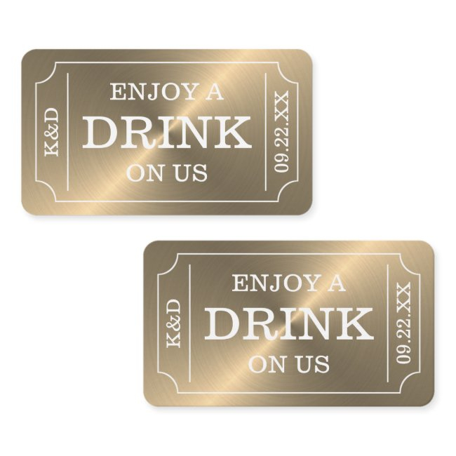 Gold Ticket Style "enjoy A Drink On Us" Enclosure Invitations