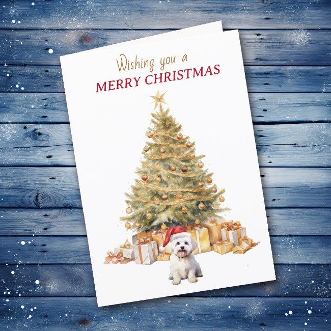 Gold Tree Maltese Dog Christmas Invitations