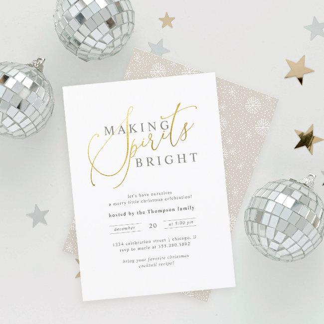 Gold & White Making Spirits Bright Christmas Party Invitation