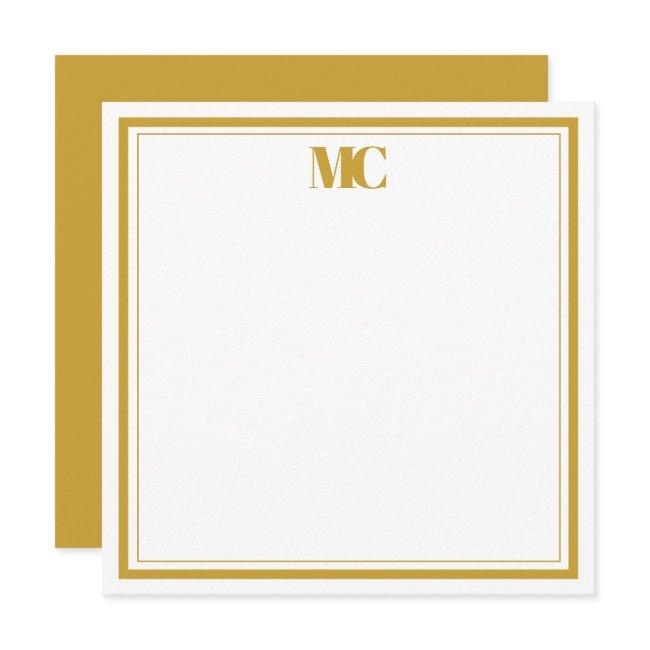 Gold White Modern Minimalist Monogram Two Borders Invitation