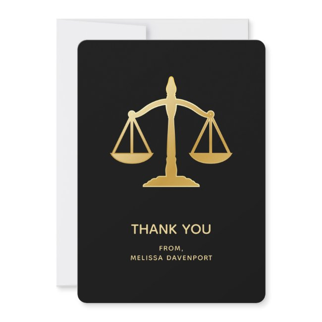 Golden Scales Of Justice Law Themed Design Thank You Invitations