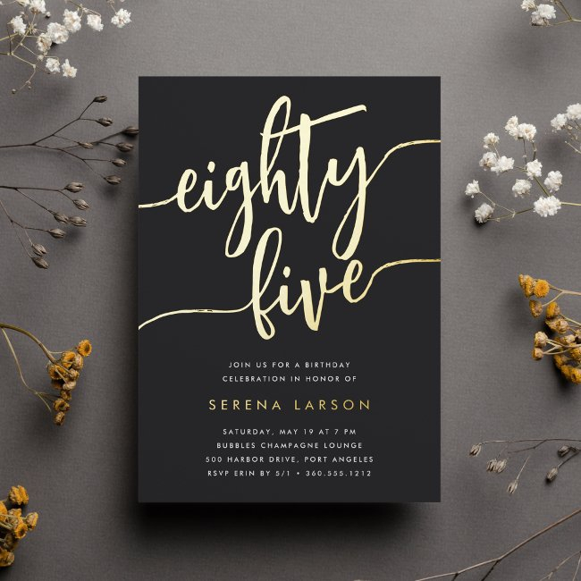 Golden Script 85th Birthday Party Foil Invitation