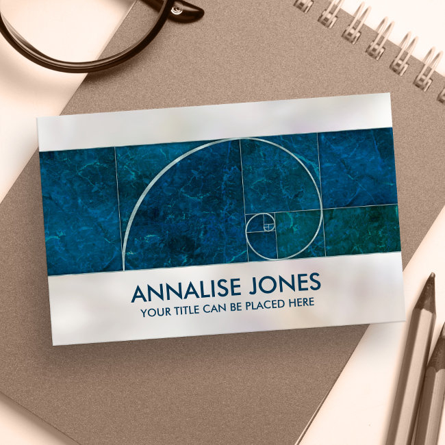 Golden Spiral - Aqua Blue Marble And Pearl Business Invitations