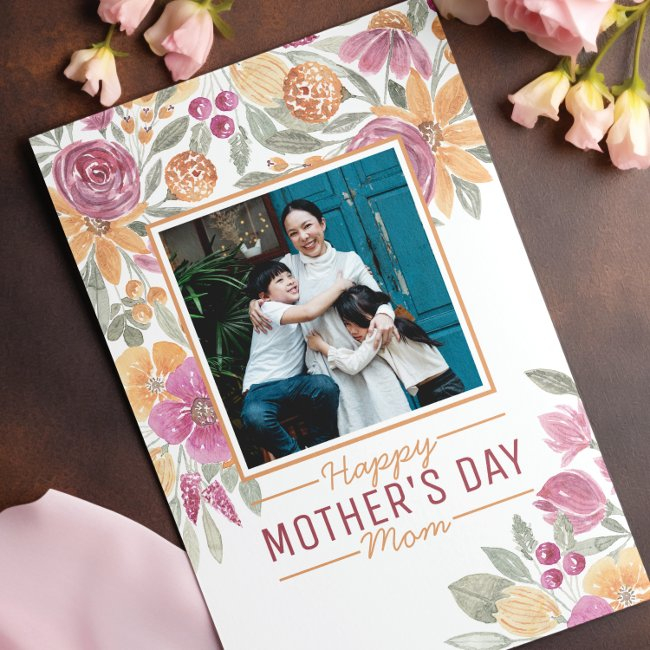Golden Yellow Pink Sage Green Floral Mother's Day Holiday Invitations
