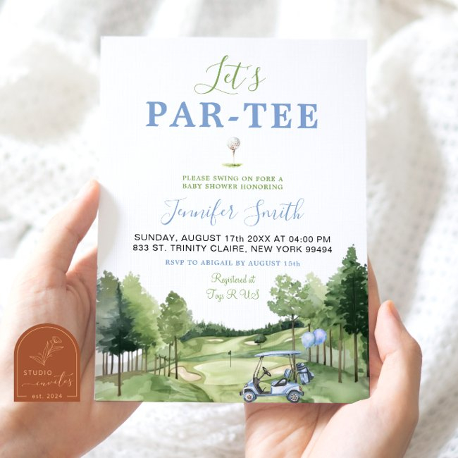 Golf Blue Boy Baby Shower Par-tee Invitation