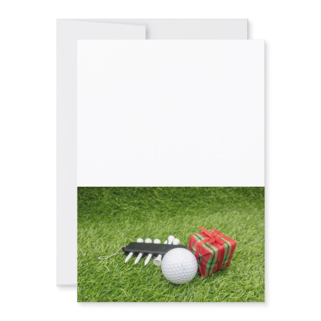 Golf Christmas With Golf Ball And Gift On Green Invitation